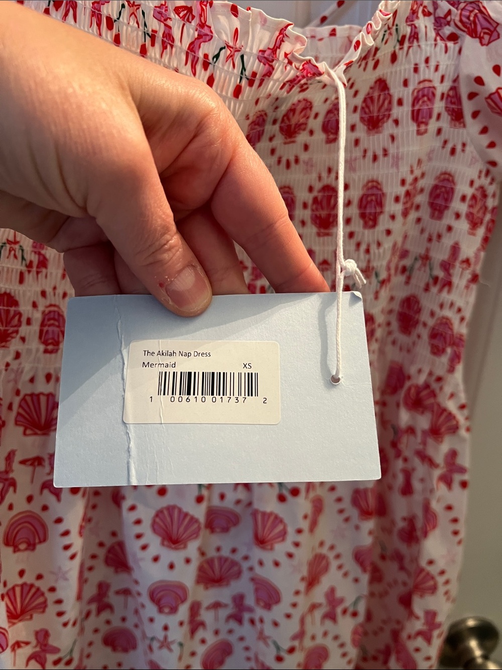 Hill House Pink Shell-Print Smocked Puff Sleeve Dress size XS - Picture 4 of 5